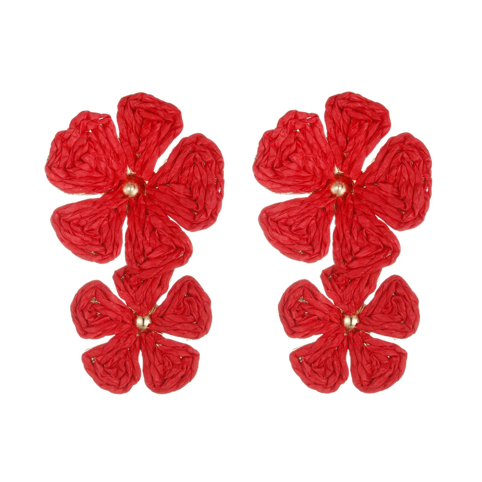 RUOFFETA Raffia Flower Earrings, Raffia Straw Wrapped Flower Drop Dangle Earring