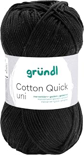 Gründl Wool Cotton Quick Plain Crochet Yarn 1 x 50 g, Black | Fine Wool for Crochet - Knitting Yarn - Crochet Yarn - Shiny and Skin-Friendly - 100% Cotton - 50g / 125m