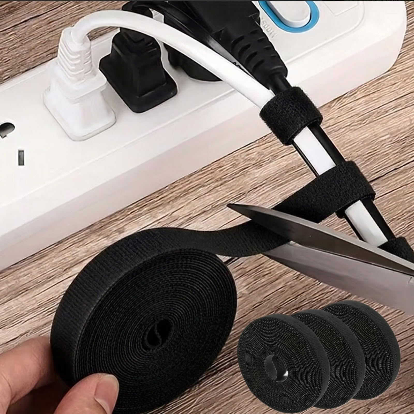 9.5Ft x 3 Roll Adjustable Cable Ties: Reusable Fastening Hook and Loop Straps Ca