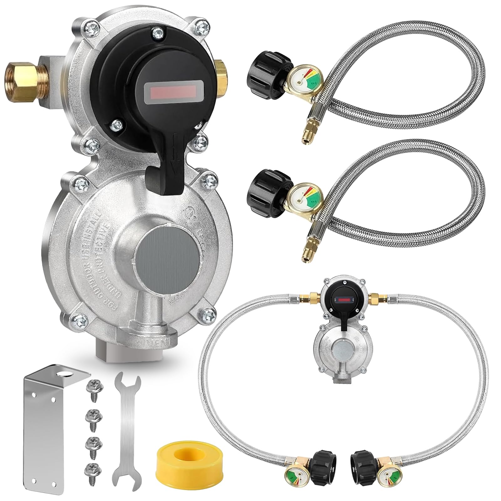 PYXGLAQ Rv Propane Regulator 2 Tank Hoses, LP Gas Regulator 2-Stage Auto Changeo
