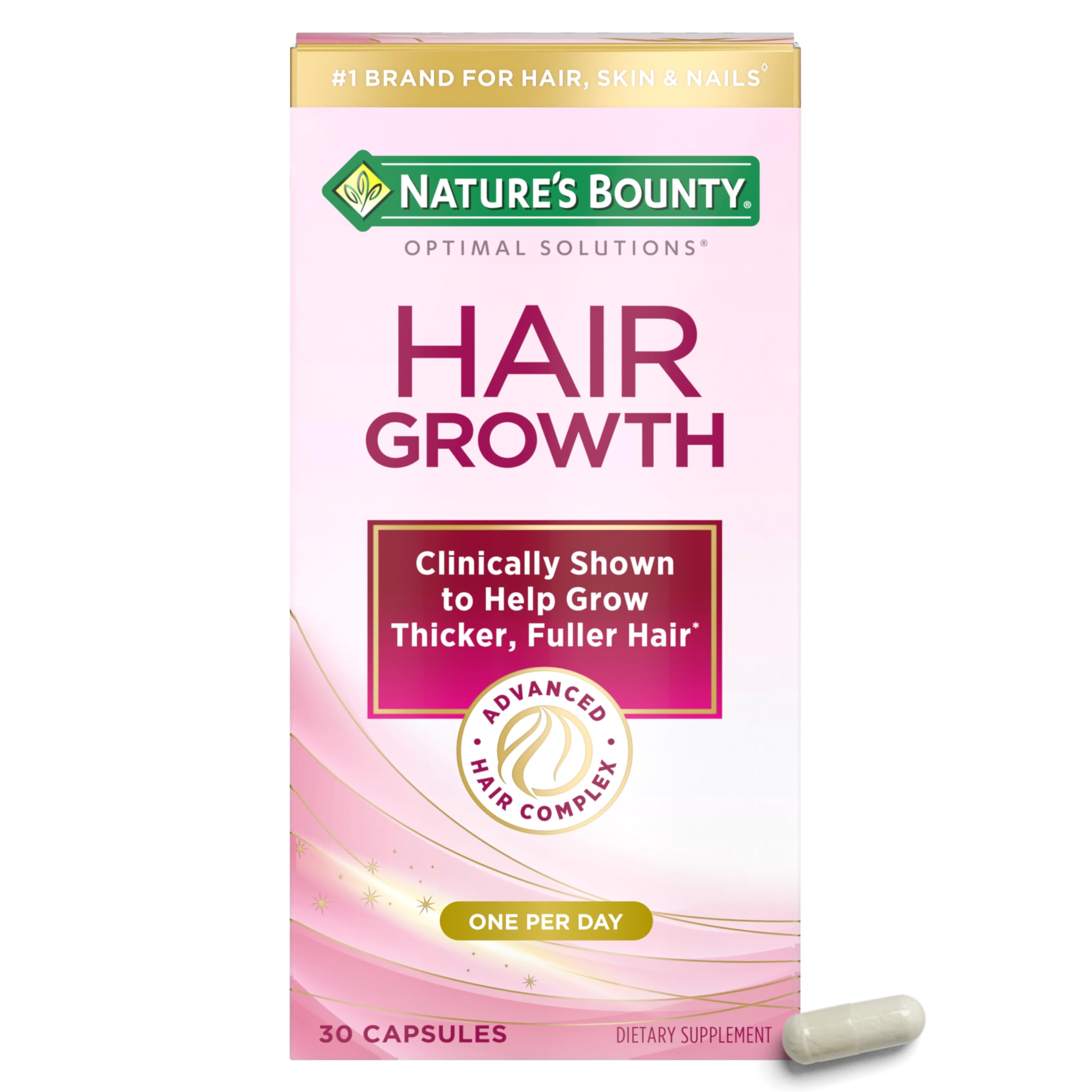 Nature's Bounty Optimal Solutions Hair Growth Vitamin Supplement, 30 Count 