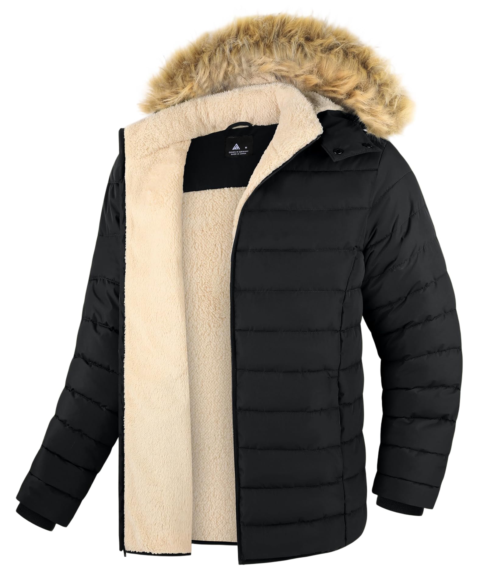 Little Beauty Men’s Sherpa Lined Puffer Jacket Water Resistant Hooded Winter Coa