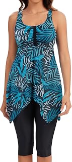 ECUPPER Women Plus Size Tankini Swimsuit Two Piece Swimdress Modest Adjustable Bathing Suit with Shorts