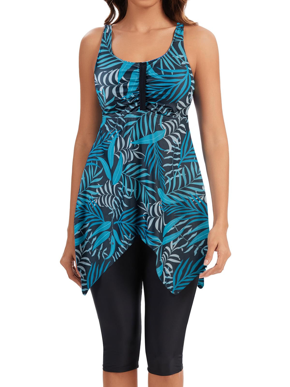ECUPPER Women Plus Size Tankini Swimsuit Two Piece Swimdress Modest Adjustable B