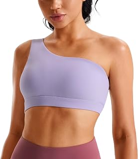 Smooth Sports Bras for Women One Shoulder Low Impact Asymmetrical Workout Tops Padded Yoga Bra