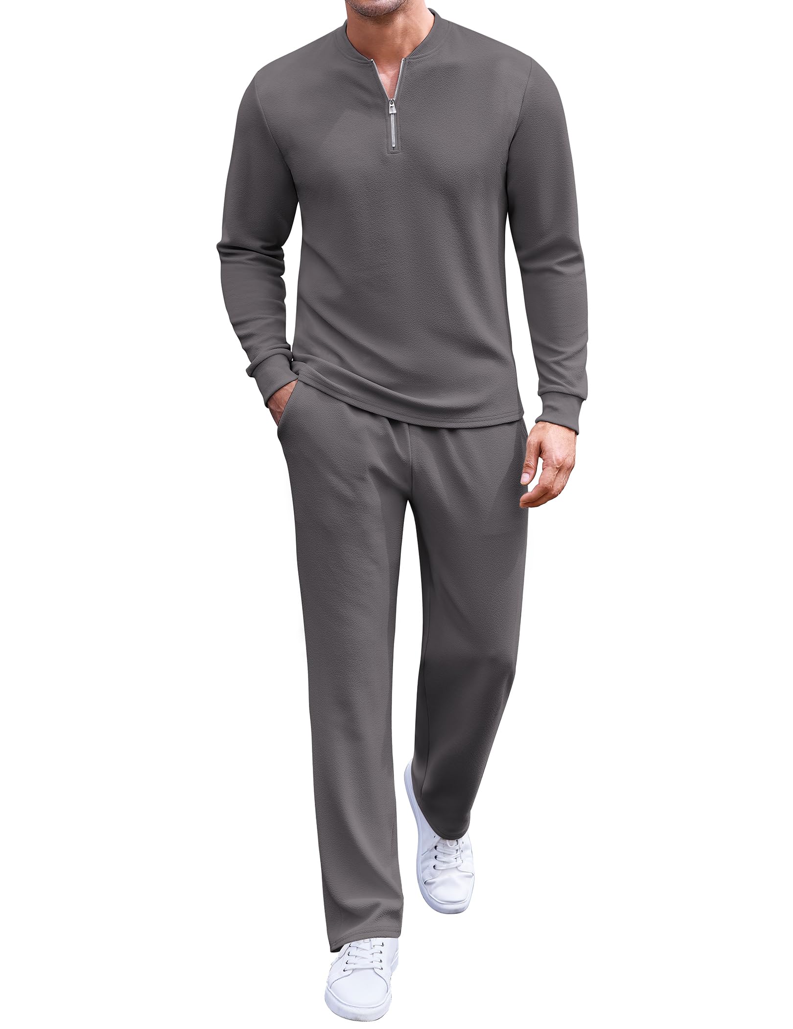COOFANDY Men's 2 Piece Tracksuit Set Polo Athletic Sweatsuit Quarter Zip Jogging
