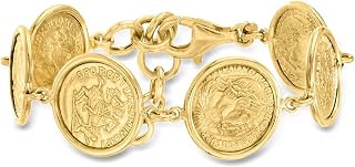 Ross-Simons Italian 18kt Gold Over Sterling Replica Coin Bracelet. 7 inches