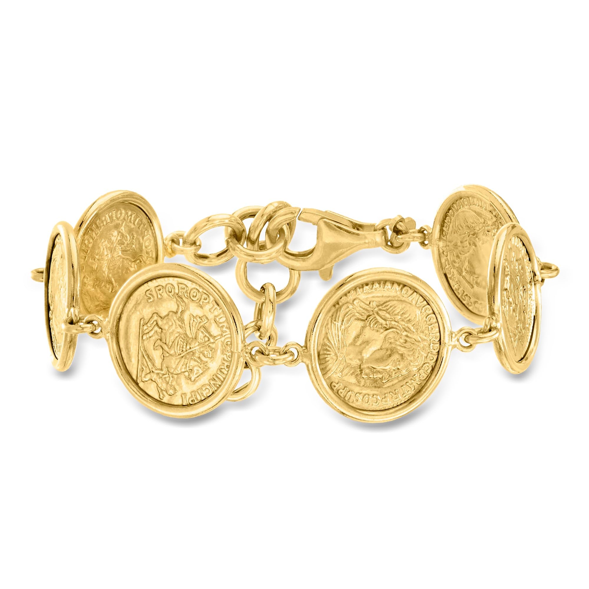 Ross-Simons Italian 18kt Gold Over Sterling Replica Coin Bracelet. 7 inches