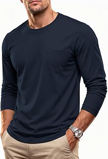 MAGCOMSEN Mens Long Sleeve T Shirts Pocket Crewneck Casual Lightweight Tee