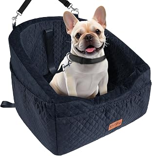 Vivifying Dog Car Seat, Memory Foam Dog Booster Seat for Small Up to 10KG | Detachable and Washable, Height Elevated with Storage Pockets (Black)