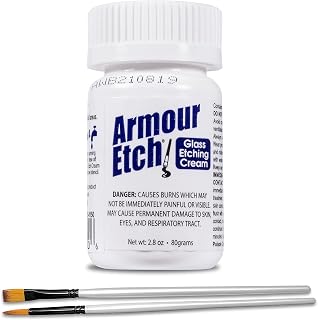 Armour Etch Glass Etching Cream 2.8oz Net Wt. Bundle with Moshify Brushes | Works with stencils to etch detailed designs on windows, mirrors and glassware for custom gifts and home décor projects