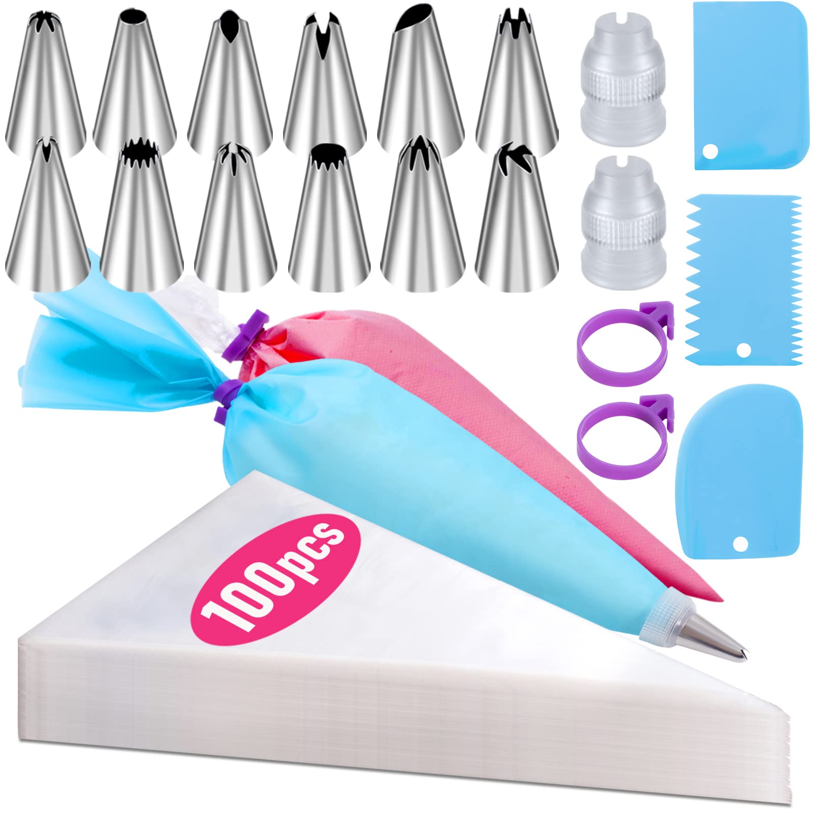 Piping Bags and Tips Set, 100Pcs 12 Inch Pastry Bags, Icing Bags Disposable | Ca