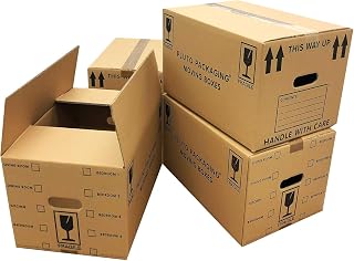 10 Quality Strong 47cm x 31.5cm x 25cm 44L Packing Moving Cardboard Boxes | Printed Room List Checkboxes & Carry Handles Shipping Carton Box