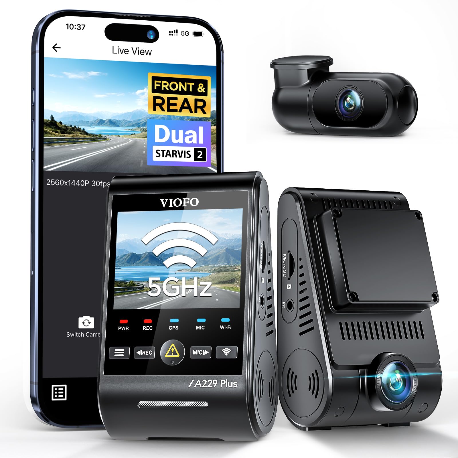 VIOFO A229 Plus Dash Cam Front and Rear, 2K Dual STARVIS 2 Sensors & HDR | 1440P