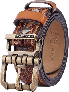 BISON DENIM Men's Genuine Leather Casual Belt, Classic Western Cowboy Dress Belts