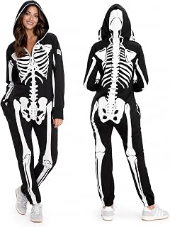 Tipsy Elves Skeleton Halloween Jumpsuit Costume for Women | Front and Back Print, Mesh Eyehole Hood, Hidden Front Zipper, Convenient Pockets, Premium Construction