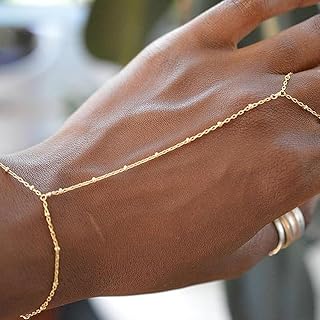 Gold Tone Hand Chain for Women Trendy Ring Bracelet Hand Chain Dainty Chain Bracelet Hand Jewelry Gifts