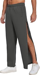 Deyeek Mens Fleece Tear Away Pants Loose Fit Post Knee Replacement Surgery Pants Breakaway Sweatpants Side Snap with Pockets