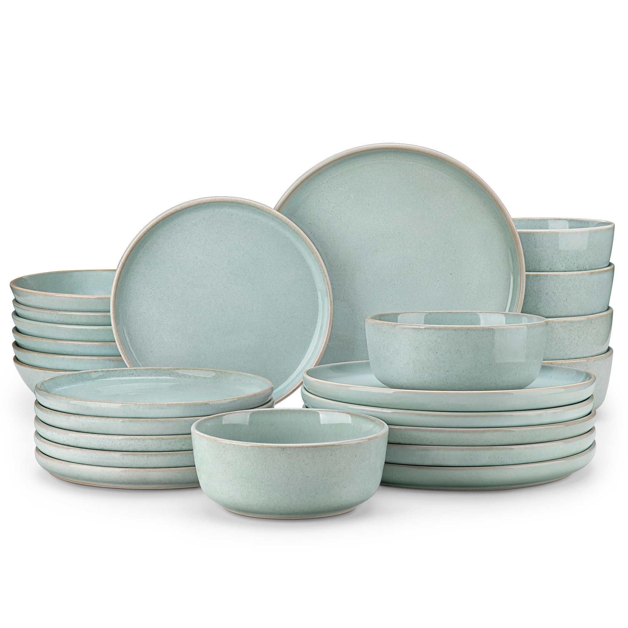 vancasso ANYA 24 Pieces Plates and Bowls Set, Mint Green Dinnerware Sets, Reacti