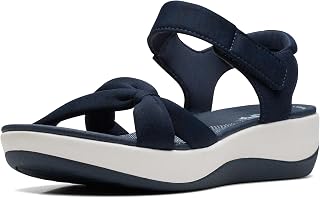 Clarks Women's Arla Shore Flat Sandal, Navy Textile, 9, navy textile, 26 cm