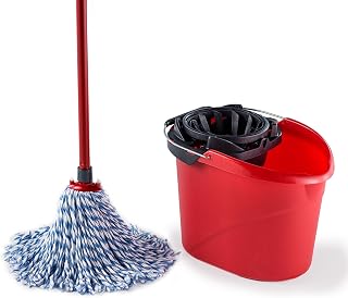Vileda SuperMocio Microfibre and Cotton Mop and Bucket Set | Includes Torsion Wringer for Faster Drying, Lemon Shaped, Microfibre and Cotton Blend Mop Head, Click to Fit