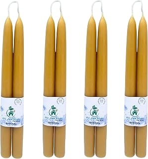 UK Handmade Beeswax Taper Candles, BEE Zero Waste, 9'' (230 mm), 4 Pairs | 100% pure British beeswax, over 10.5 hour burn, dripless, air-purifying, natural cotton wick, unblended