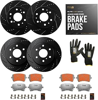 Max Advanced Brakes Front & Rear Brake Kit For Chevrolet Silverado 1500 | Fits 2019-2023 Chevrolet Silverado 1500, Performance Drilled Slotted Brake Rotors and Carbon Ceramic Brake Pads