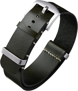 BINLUN Leather Watch Straps Crazy Horse Oiled Leather Watch Bands 18mm 19mm 20mm 21mm 22mm 24mm Replacement One-Piece Watchbands for Men and Women Silver & Black Buckle