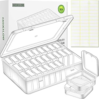 Bead Organizer Box, 30pcs Small Clear Plastic Storage Containers, Craft Storage Box Features Hinged Lid and Labels, Mini Boxes for Bracelets, Jewelry, Diamonds, Clay Beads, Screws, Seeds, Small Parts