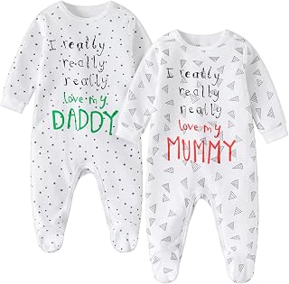 aomomo 2-Pack Romper Set, Newborn Clothes Cotton Long Sleeve Footie