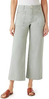 WallFlower Women's Fearless Curvy Wide Leg High-Rise Juniors 27" Ankle Denim and Twill Pants Casual Pants