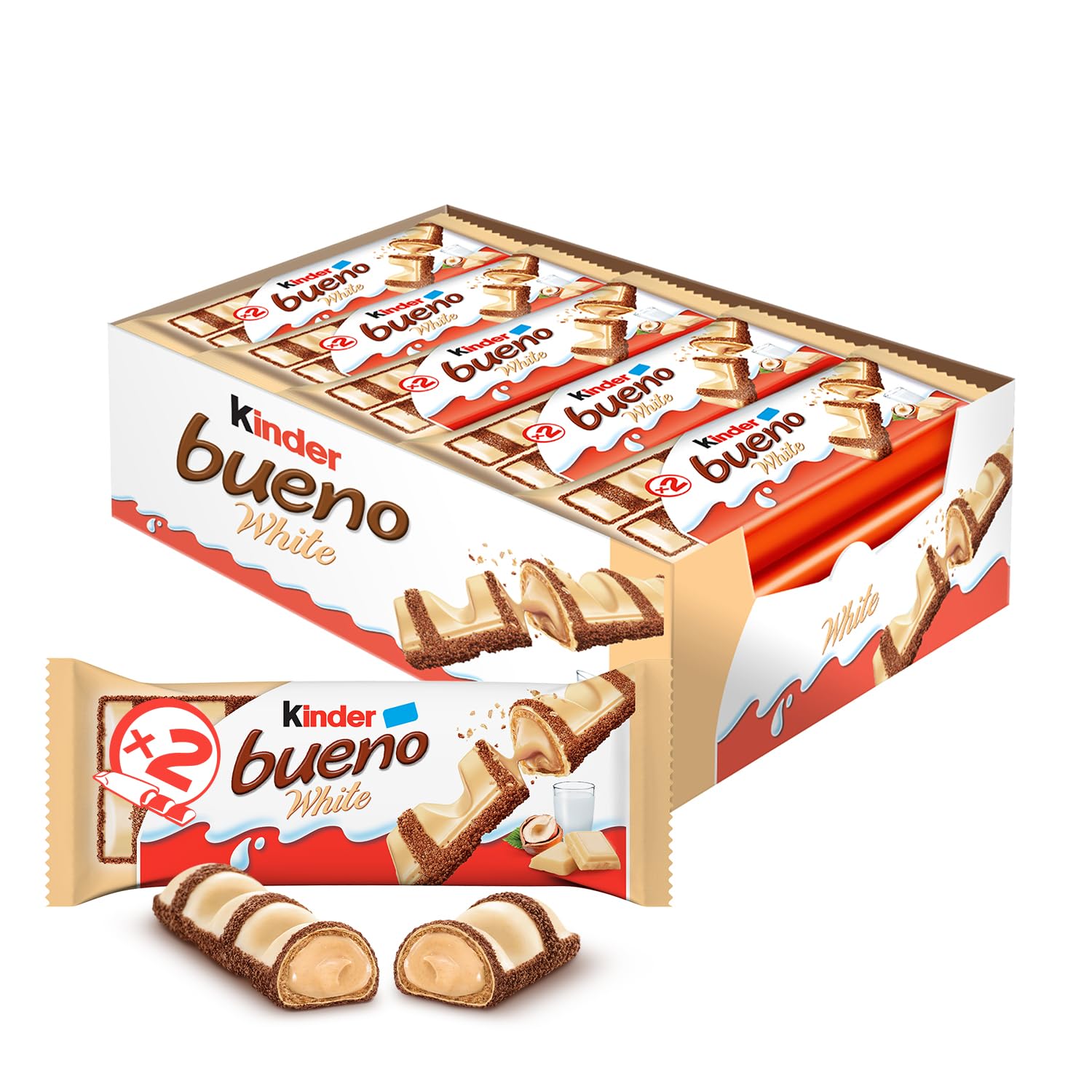 KINDER BUENO WHITE Chocolate Covered Wafer Bars - 39 g Pack x 20 | White Chocola