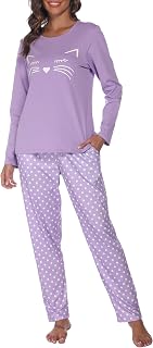GAESHOW Womens Pajamas Set Cotton Pjs Long Sleeve Tops and Long Pants 2 Piece Sleepwear with Pockets