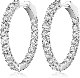 Silver Hoop Earrings for Women,Cubic Zirconia CZ Hoop Earrings