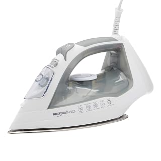 Amazon Basics 1700W 12" Steam Iron, With Non-Stick Stainless Steel Soleplate with 397 Holes, 10 Fl Oz Water Tank (300ML), Auto Shut-Off, Anti-Drip, Anti-Calcification, Thermostat, 6.5Ft Cord, Gray