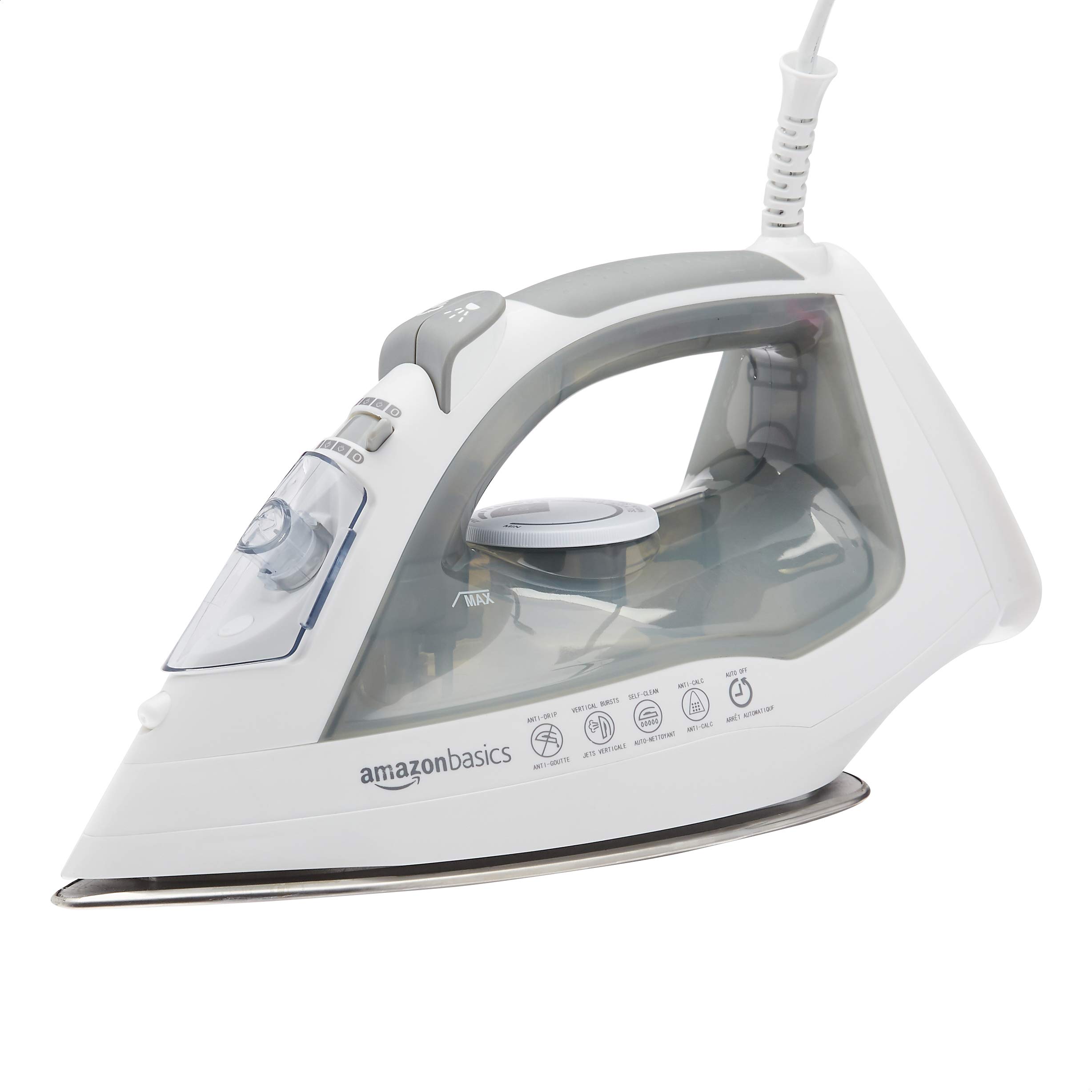 Amazon Basics 1700W 12" Steam Iron, With Non-Stick Stainless Steel Soleplate wit