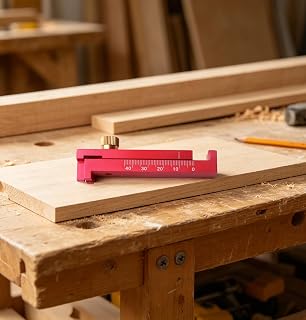 1 x 5-40mm Aluminum Alloy Woodworking Depth Measuring Ruler Moving Marking Tool for Mortise and Saw Tooth Measurements (Red)