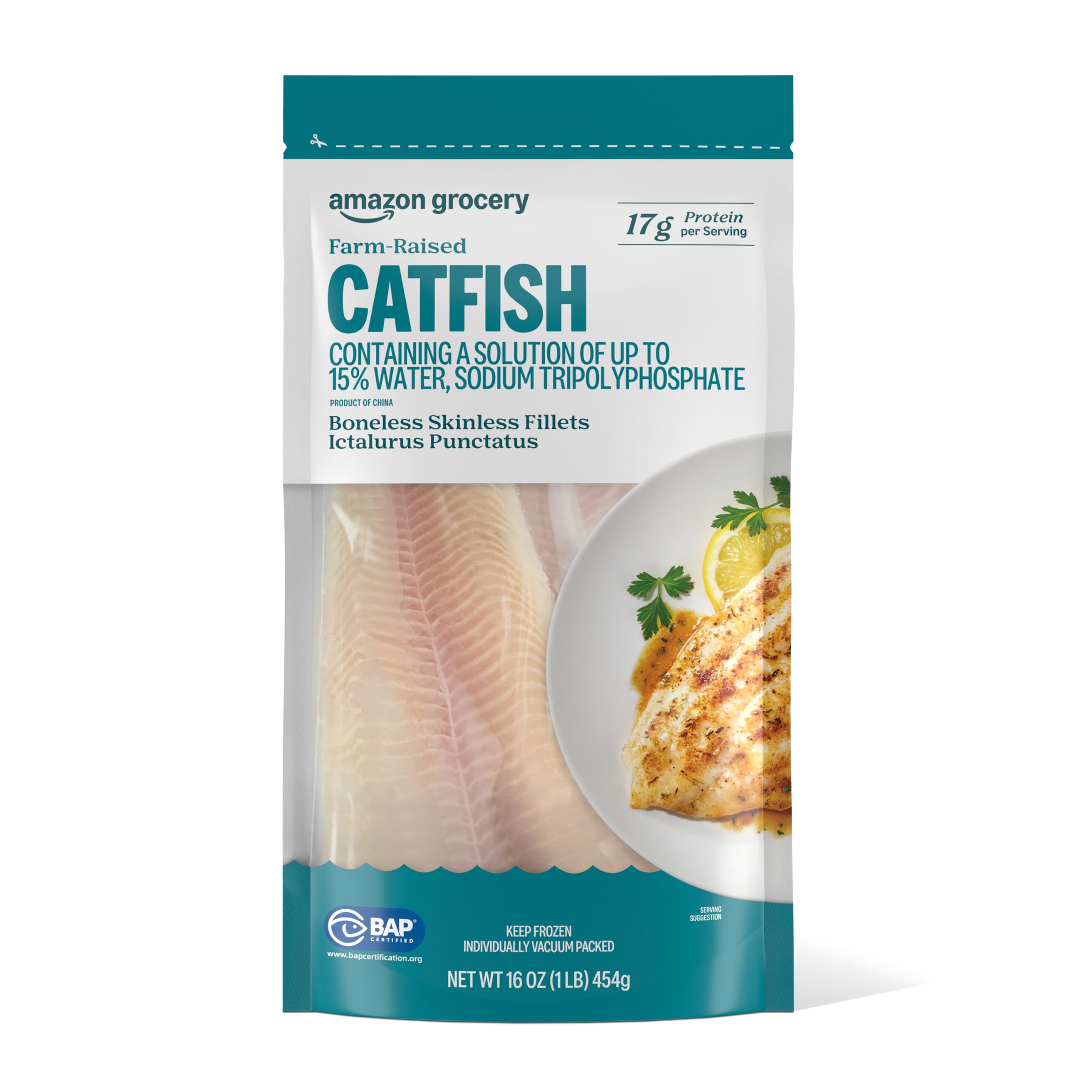 Amazon Grocery, Farm-Raised Catfish, Boneless Skinless Fillets, 16 Oz, Frozen