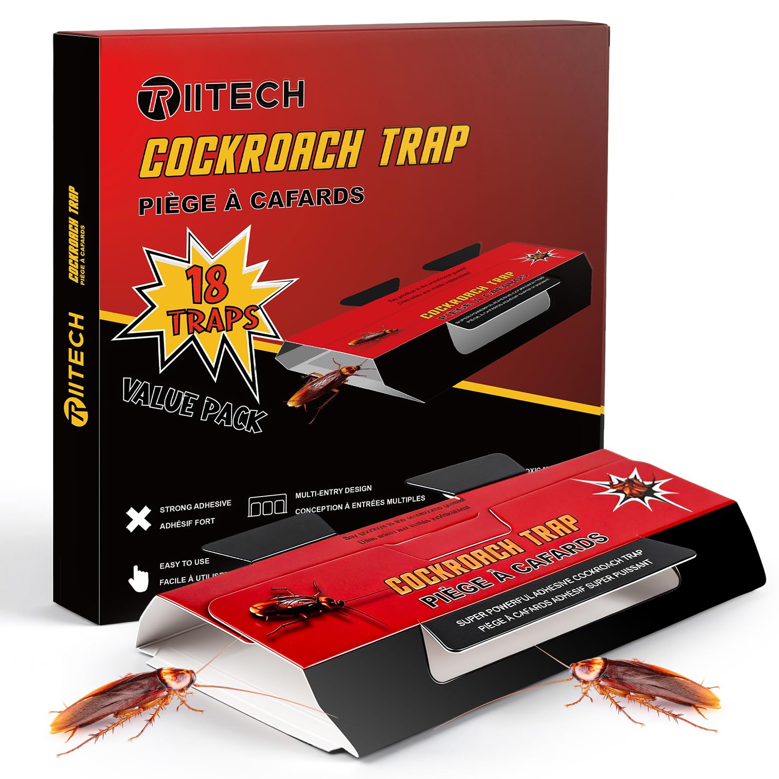 Cockroach Traps for Indoor, 18 Pack Sticky Roach Traps, Cockroach Bait for Home,