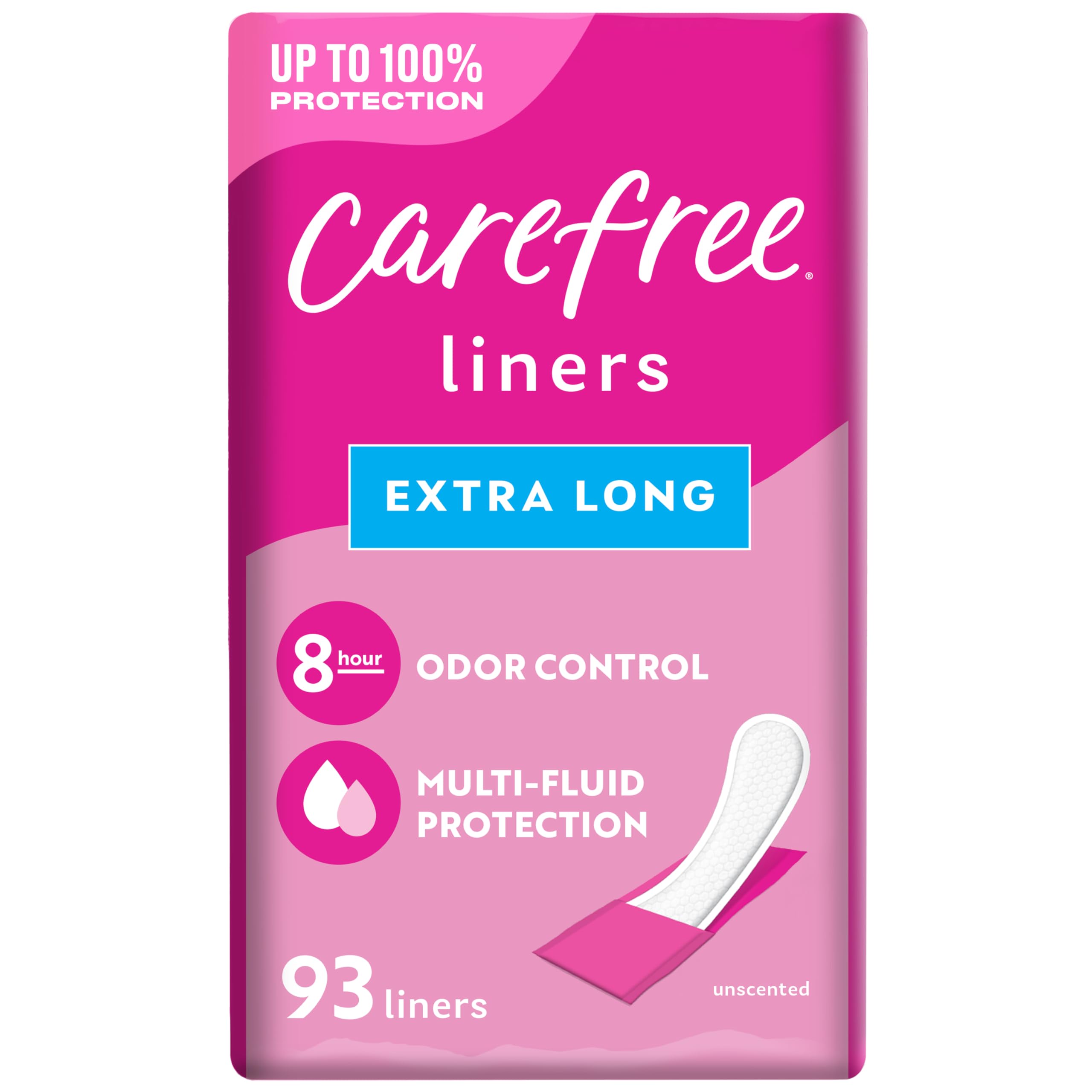 Carefree Light Panty Liners, Extra Long, Wrapped, Unscented, 93 ct