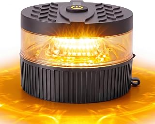 PKINGLAKE Battery Operated Amber Beacon Strobe Light w/Magnetic Base | 1-Pcs, Mini Portable, USB-C Rechargeable, Roof Top LED Flashing Lights for Trucks, Vehicles, Car