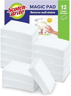 Scotch-Brite Magic Easy Eraser Sponge, Melamine Cleaner, Value Pack of 12 Pads - Removes Stains From Walls, Shoes, Sinks & More without Chemicals, White