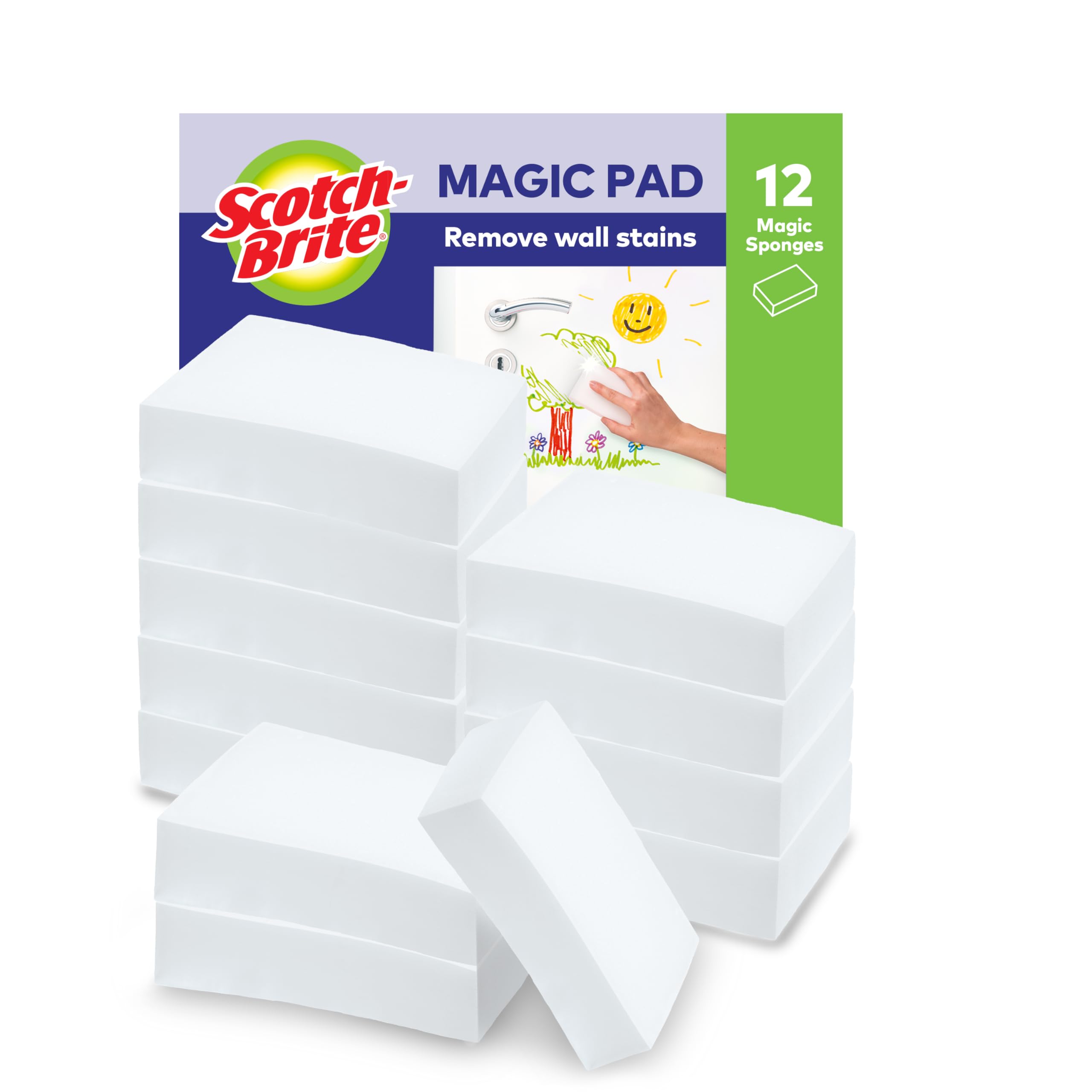 Scotch-Brite Magic Easy Eraser Sponge, Melamine Cleaner, Value Pack of 12 Pads -