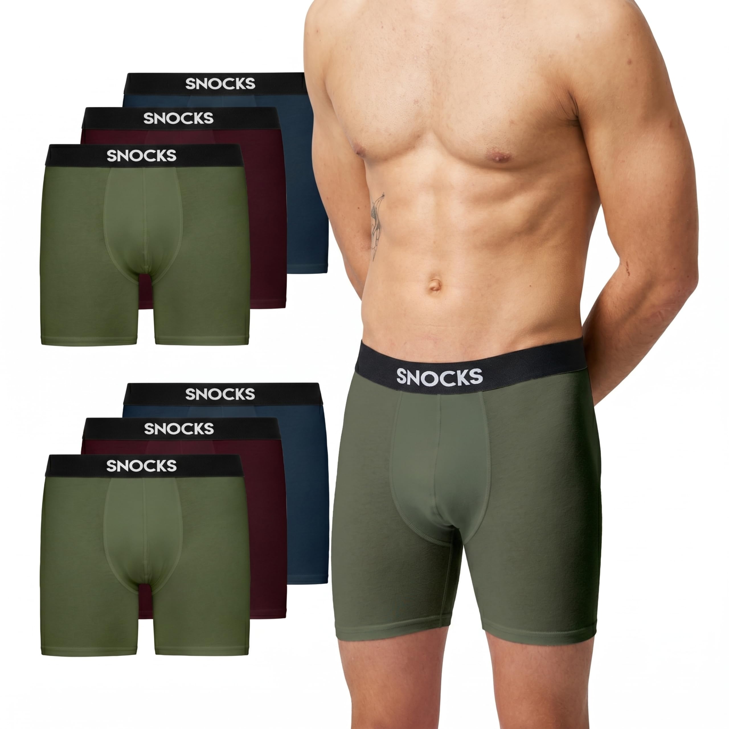 Snocks Lange Boxershorts Herren aus Bio-Baumwolle, 6er Pack