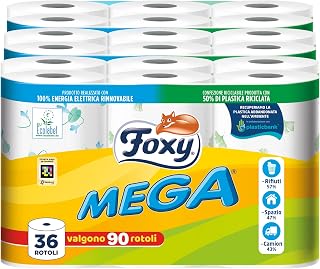 Foxy Mega | Toilet Paper 36 Rolls | 480 Tears | Decorated | 100% Renewable Electricity | Recycled Plastic Packaging