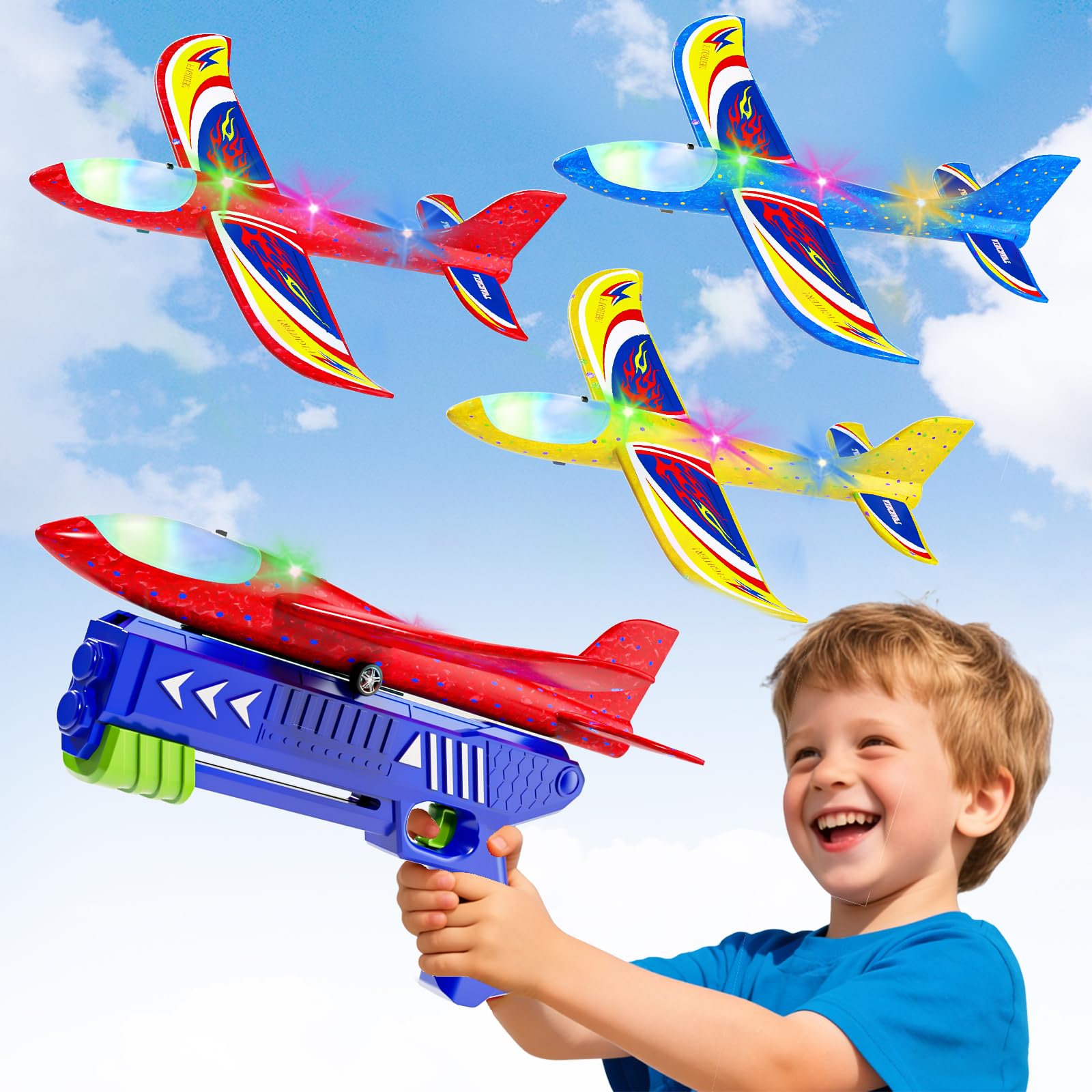 Doloowee Boys Toys for 3 4 5 6 7 8 Years Old, 1 Launcher with 3 Foam Glider Plan