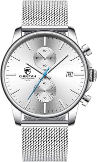 GOLDEN HOUR Men’s Watch Fashion Sleek Minimalist Quartz Analog Mesh Stainless Steel Waterproof Chronograph Watches