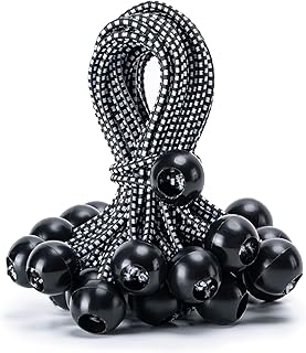 30 Pack Ball Bungee Cord, Heavy Duty Bungie Cord Balls (6",Black/White) | Canopy Tarp Tie Down Bungee Balls for Camping, Tents, Cargo,Holding Wire and Hoses, Patio Umbrellas, Awning