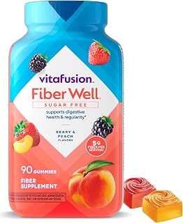 Vitafusion FiberWell Fiber Gummies Sugar Free | GLP-1 Friendly | 5 g | 90 Count | Berry & Peach Flavor | Digestive Gut Health & Regularity | No Sugar Adult Women & Men Gummy