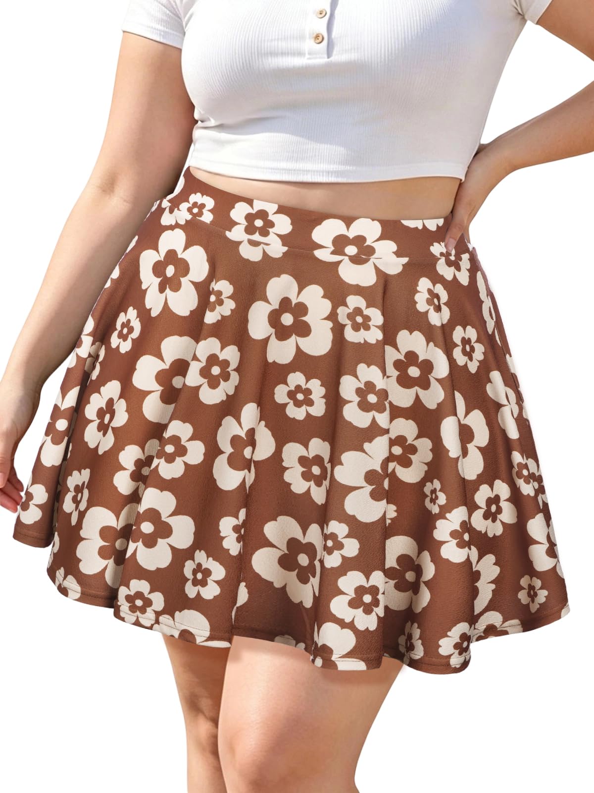 Moon Wood Women Plus Size Skater Skirt High Waist Stretch Flowy Flare Summer Cas